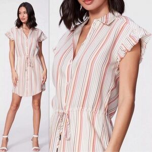 PAIGE Striped Mini Dress - White, Pink, Orange, Size L, NWT